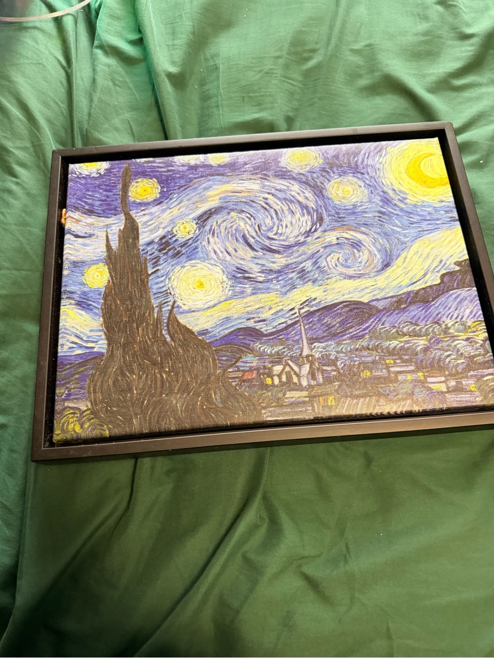 Framed Starry Night Style canvas Wall Art Print in Blue and Yellow